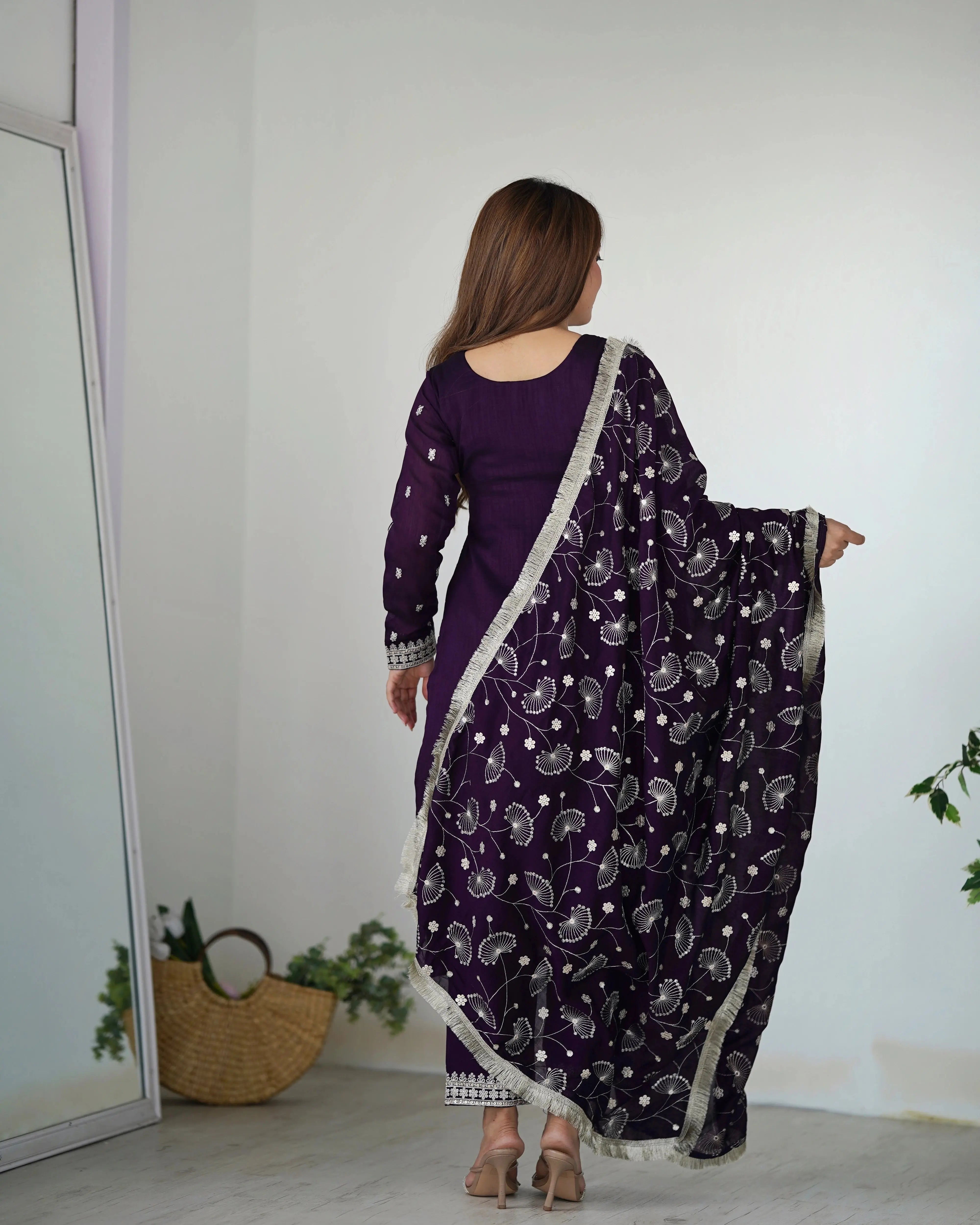 Purple Zari Embroidery & Sequin Work Rangoli Silk Suit - kalyanja